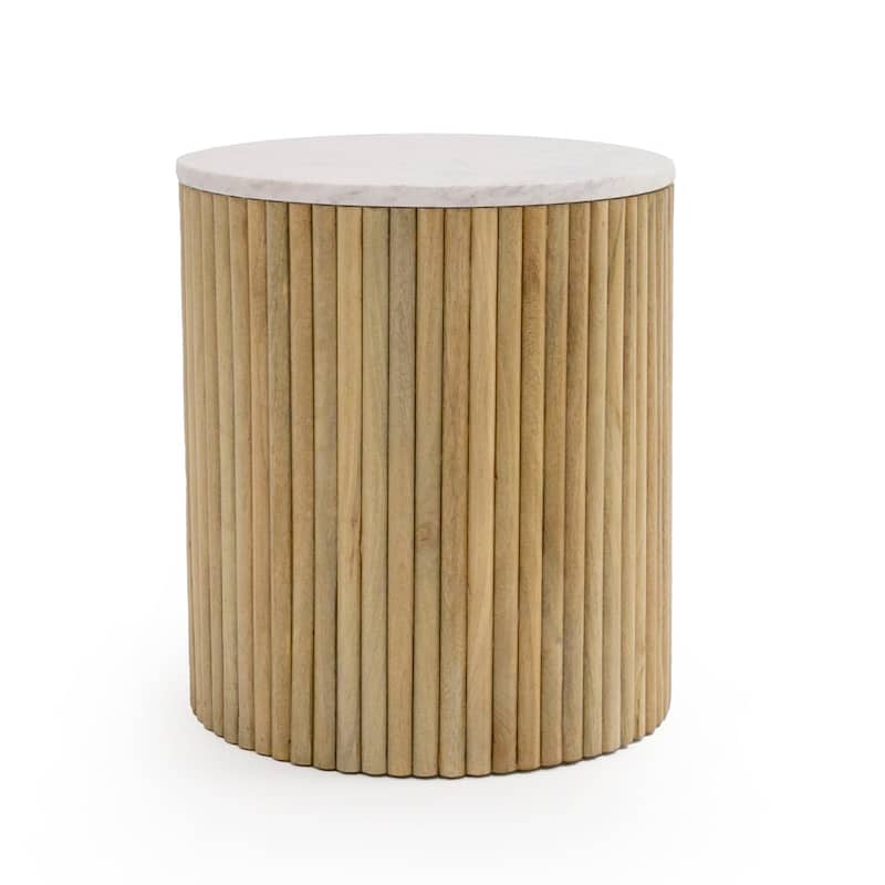 Modrest Cambridge Modern White Marble & Washed Mango Round End Table