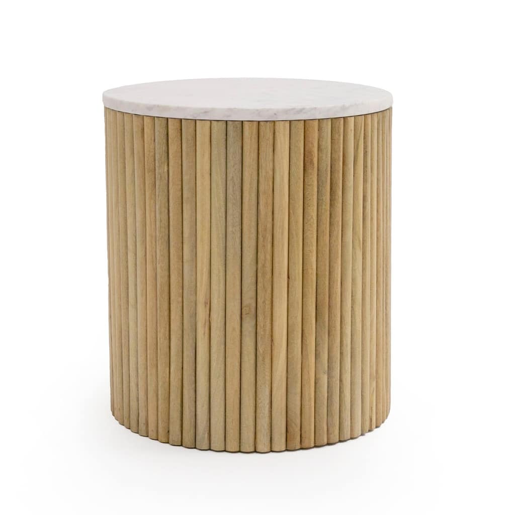 Modrest Cambridge Modern White Marble & Washed Mango Round End Table