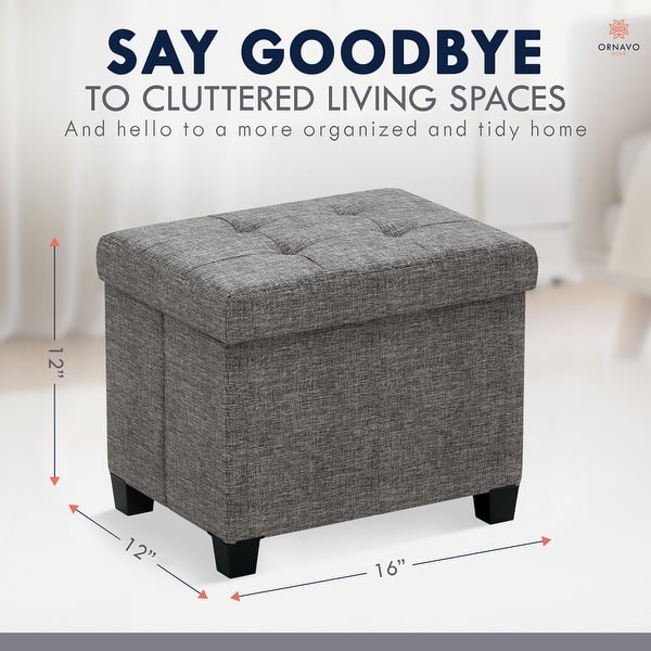 dimension image slide 0 of 5, Ornavo Home Collapsible Rectangle Small Storage Ottoman with Legs - 12" x 16" x 12"