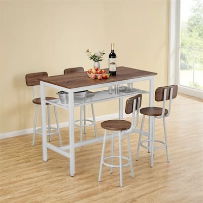 5-Piece Kitchen Counter Height Table Set,Bar Table with 4 Chairs