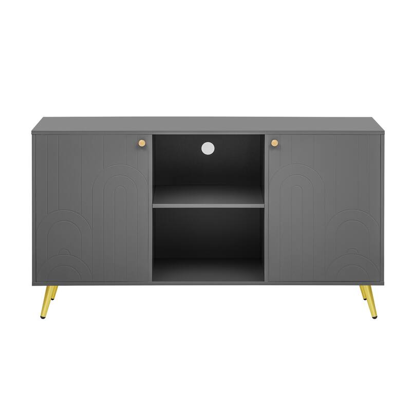 Tv Stand For Tvs Up To 55 Inches,Entertainment Center Media Console,Adjustable Shelf,Metal Legs,Handles And Anti-Tip Device