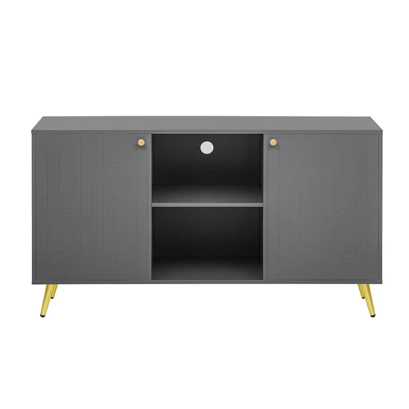 Wood TV Storage Console for TVs up to 55" Media TV Console Table w/ 2 Cabinets Modern Entertainment Center for Living Room
