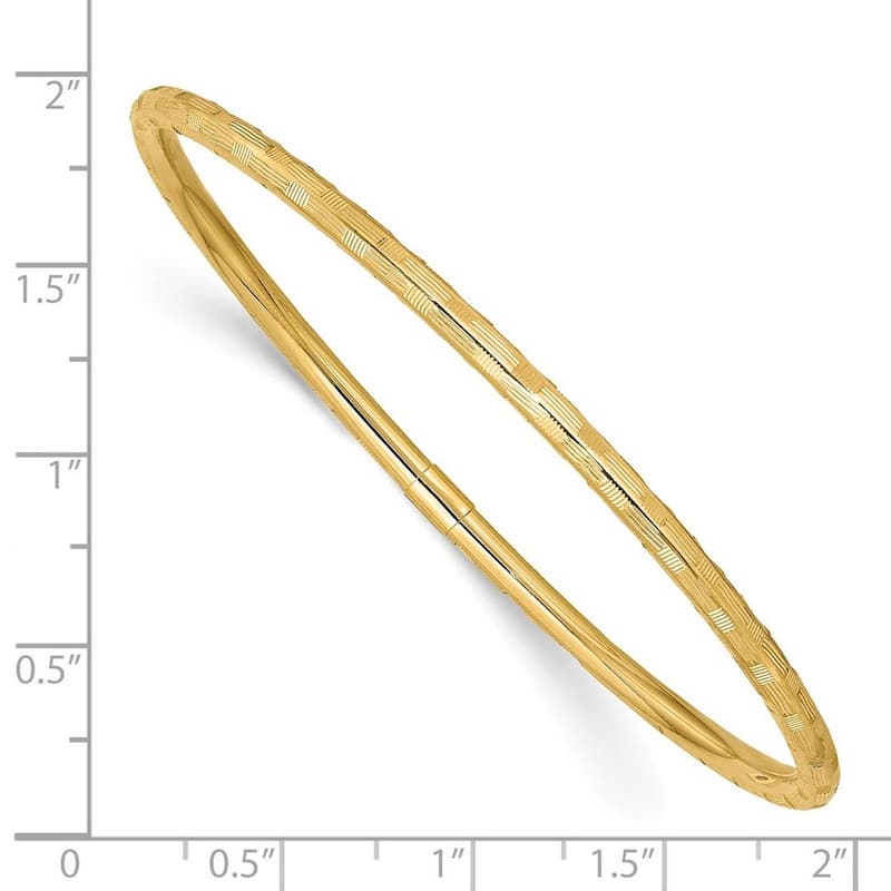 Curata 3mm 14k Yellow Gold Hollow Slip on Polished Textured Stackable Bangle Bracelet