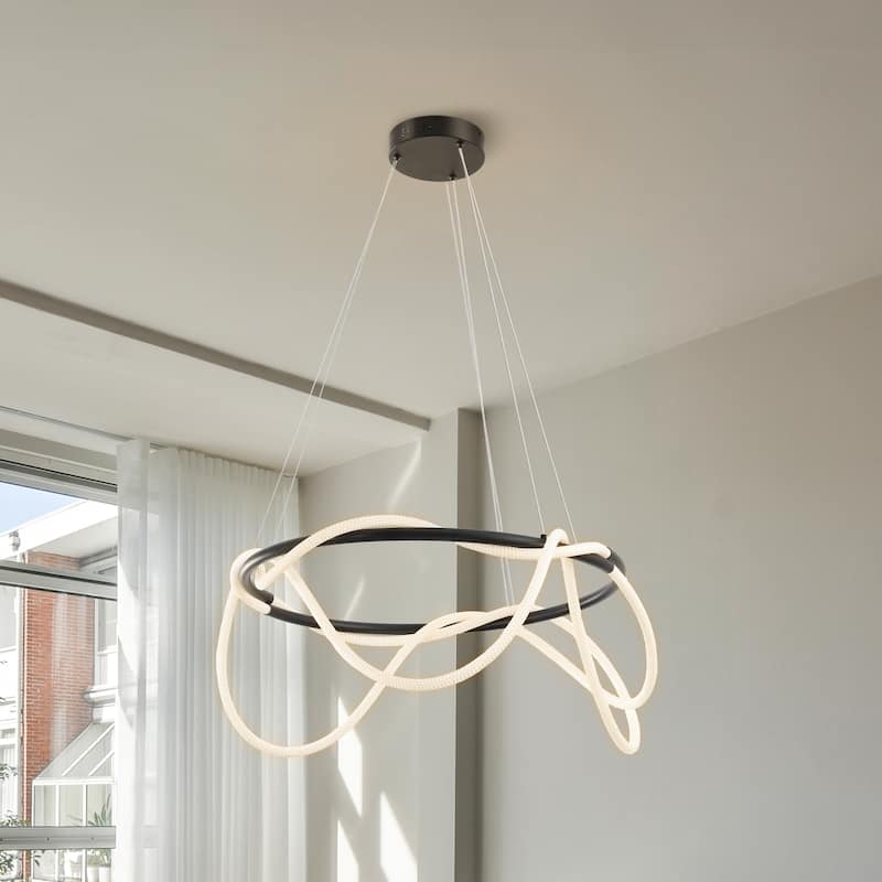 Nuvola 25" Contemporary Minimalist 360 Adjustable Silicone Neon Rope Dimmable Integrated LED Chandelier, by JONATHAN Y