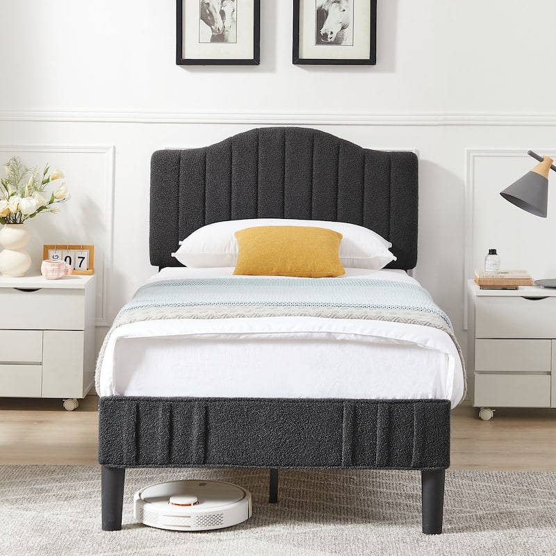 VECELO Height Adjustable Upholstered Kids Bed Frame,Twin Size Bed Set of 2