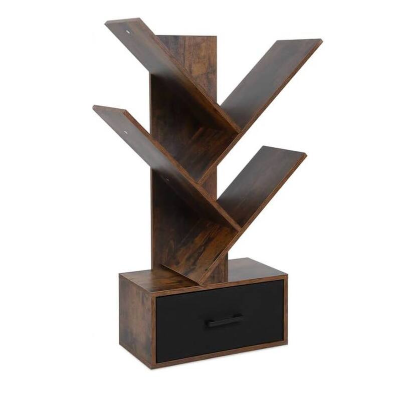 4 Tier Tree Bookshelf with Storage Drawer - Brown