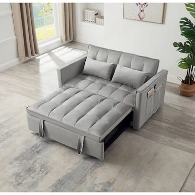 3-in-1 Adjustable Light Gray Velvet Sleeper Sofa Bed with USB Port