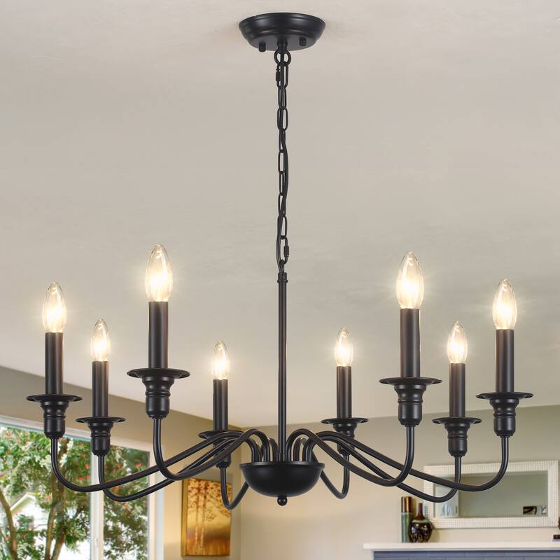 8-Light American Country Design Chandelier, Candle Style Chandelier for Dining Room Living Room Bedroom Kitchen - N/A - Black