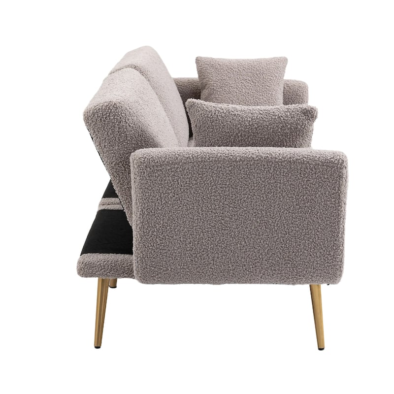 Modern Teddy Upholstered 2-Seater Sofa Bed with 7 Golden Metal Legs