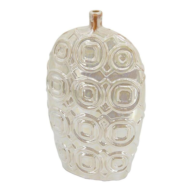 16" Cream Geometric Ceramic Bud Table Vase - 9.10