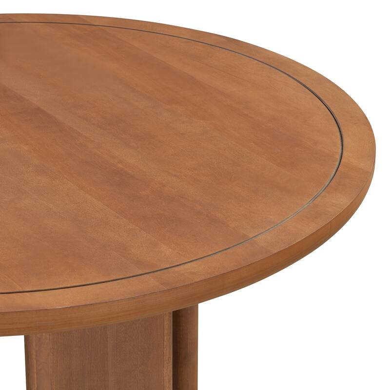 5-Piece Round Dining Table Set for 4, Minimalist Farmhouse Dining Table with 4 Solid Wood Upholstered Chairs