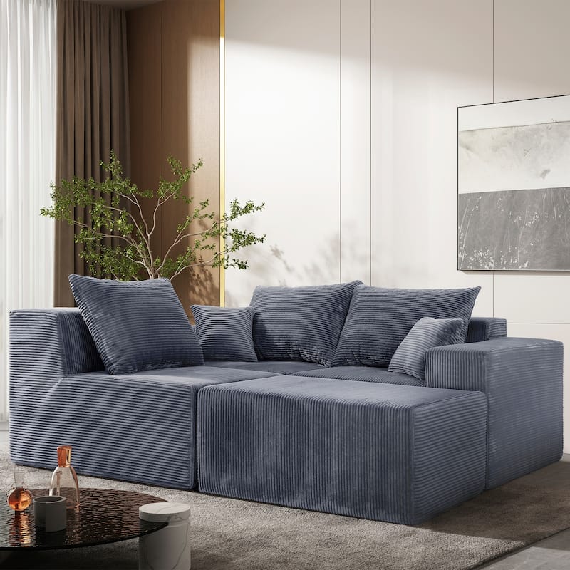 Flexible Layout 4 Piece Modular Couch Convertible L-shaped Sectional Sofa with Ottoman Chaise Lounge and Corduroy Upholstery