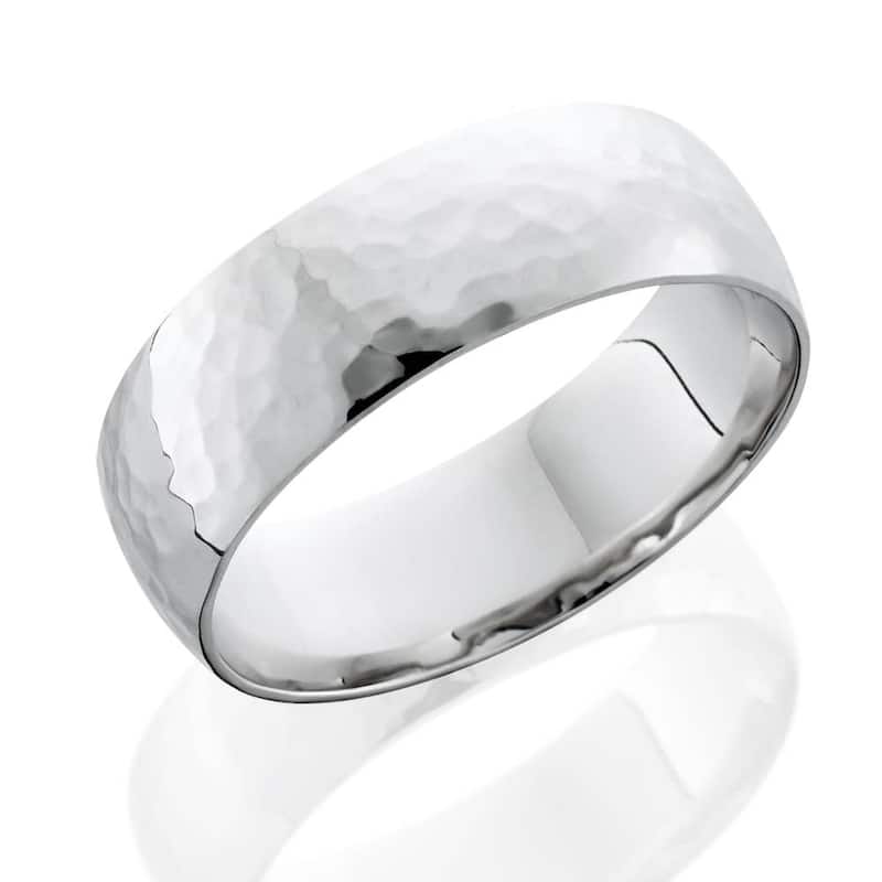 Mens Polished Hammered Platinum Wedding Band 6mm Wide Ring