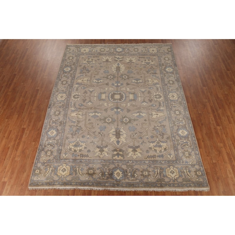 Grey Floral Oushak Indian Area Rug Handmade Wool Carpet - 9'1" x 12'0"