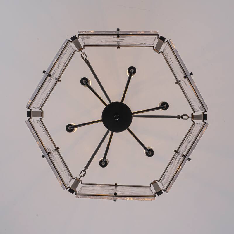 Black/Gold Glass Drum Chandeliers for Dining Room Living Room Entryway - W24.02"