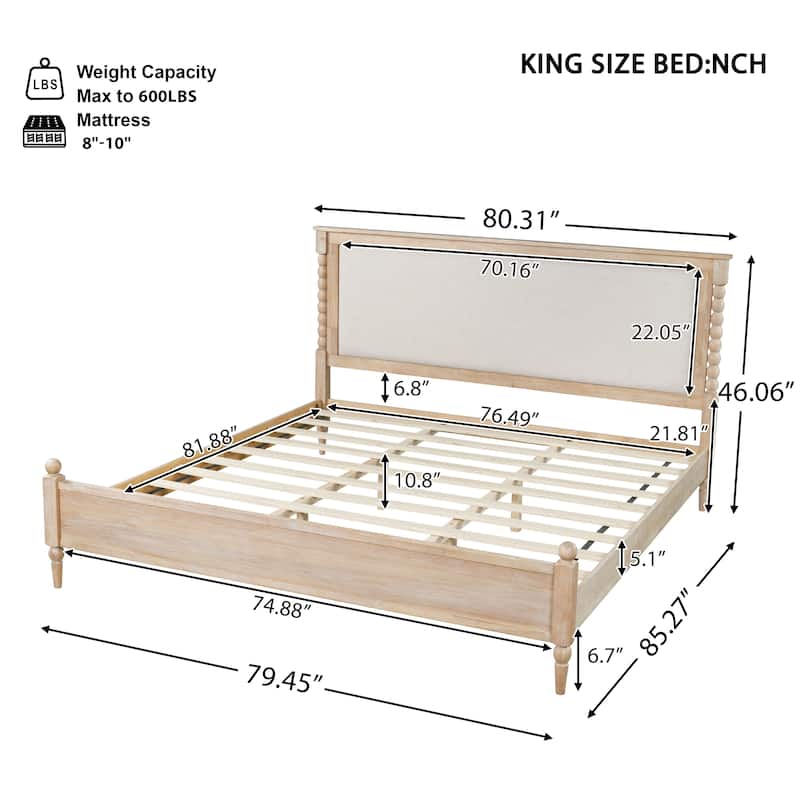Christopher Knight Home - Traditional Wooden Platform Bed with Upholstered Headboard and Spindle Accent Design