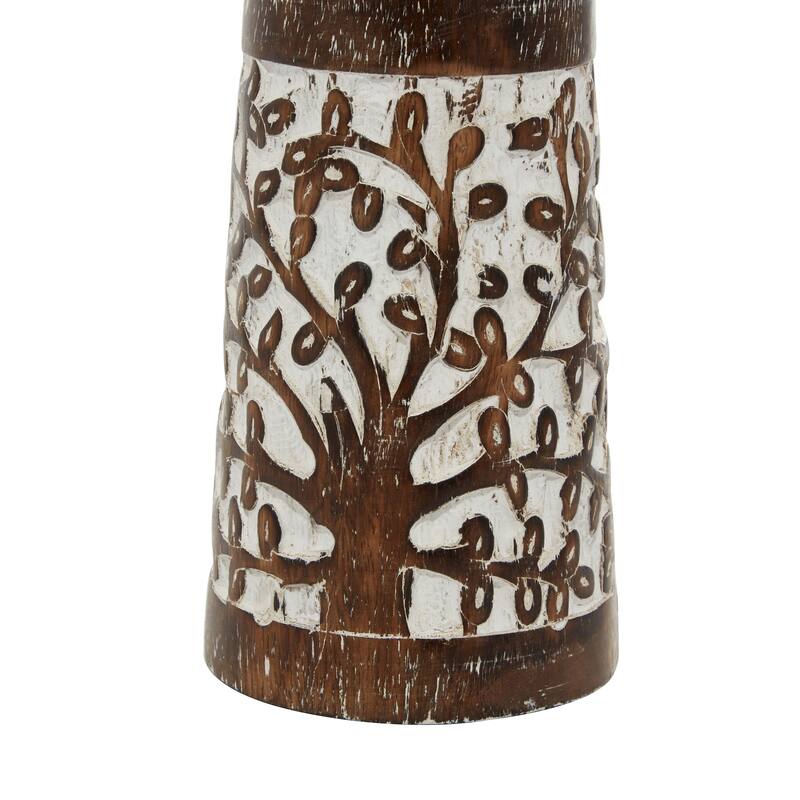 Brown Mango Wood Coastal Candle Holder (Set of 3)