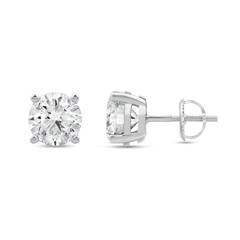 IGI Certified 1ct-4ct TDW Round Lab-Grown Diamond Solitaire Stud Earrings in 14k Gold