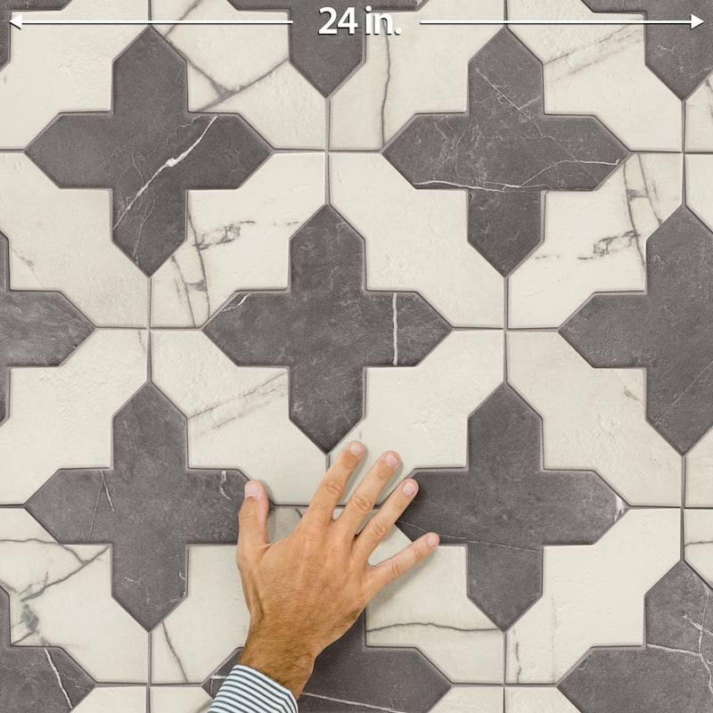 Merola Tile Istanbul Squire Shield Day with Night Cross 6" x 8-3/8" Porcelain Floor and Wall Tile - Case (48 Tiles)
