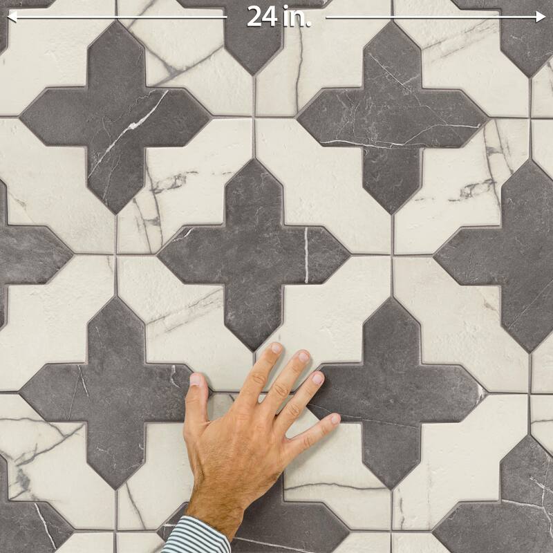 Merola Tile Istanbul Templar Shield Day with Night Cross 8-3/8" x 8-3/8" Porcelain Floor and Wall Tile - Case (36 Tiles)