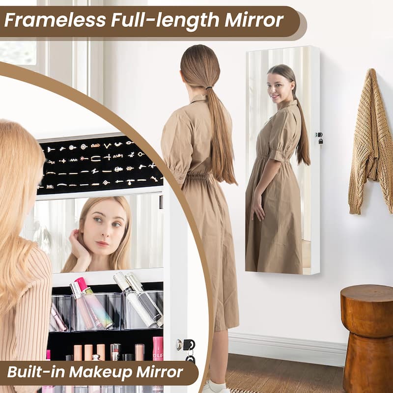 Gymax 43.5'' Jewelry Mirror Cabinet w/ Full-length Mirror & Interior