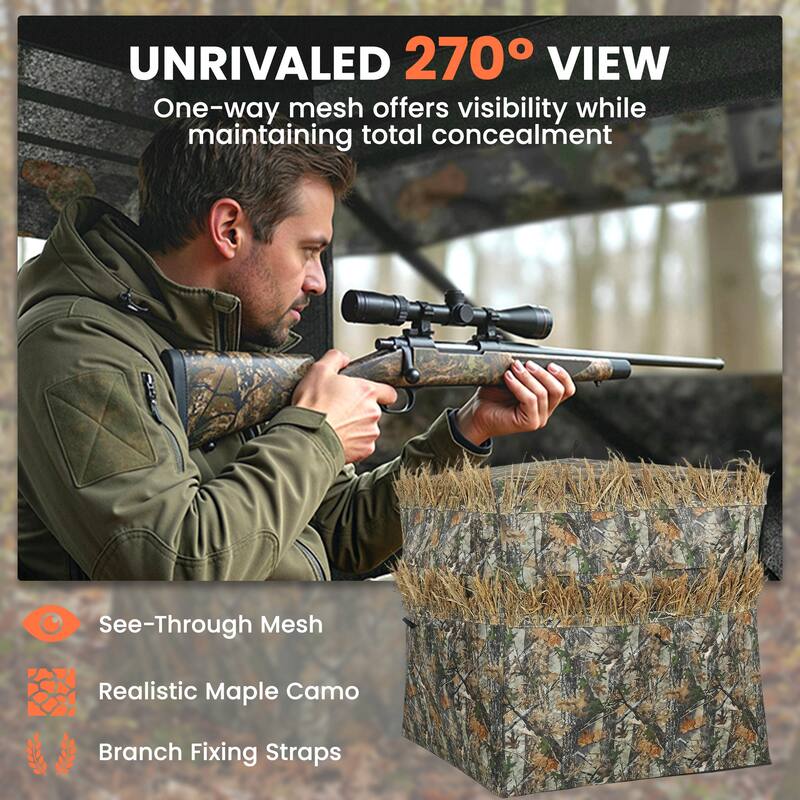 Outsunny Hunting Blind for 2 Person, See Through Pop Up Blind with 270-Degree View, Windows