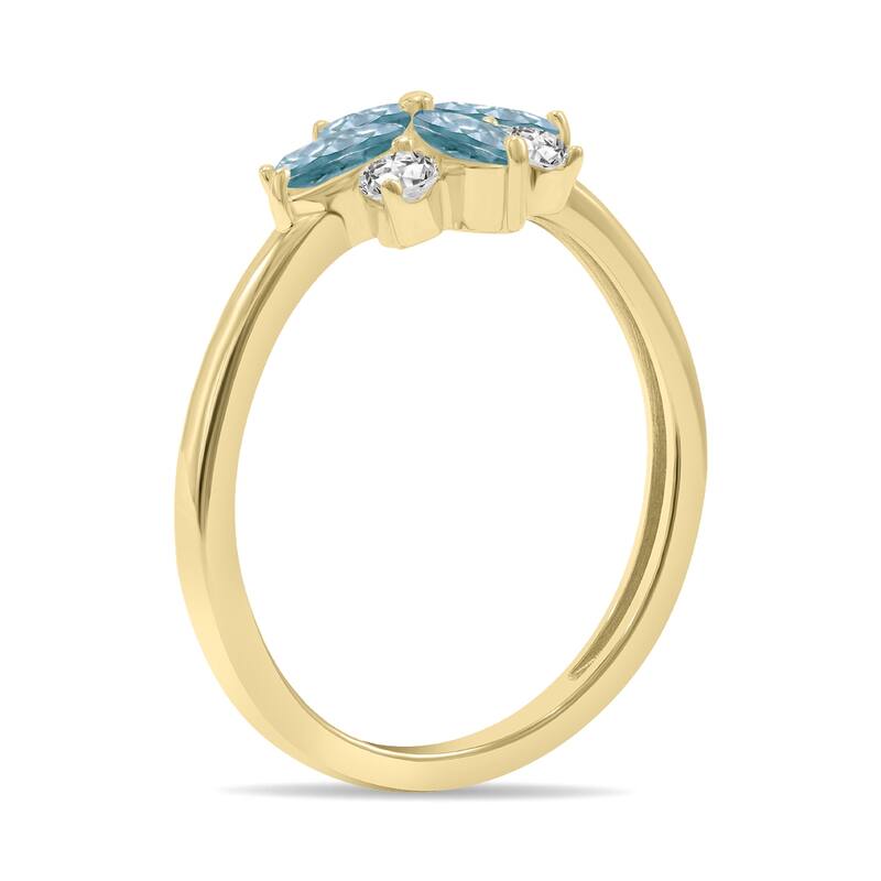Marquee Jewels 3/4 Carat TW Aquamarine and Diamond Flower Ring in 10K Yellow Gold