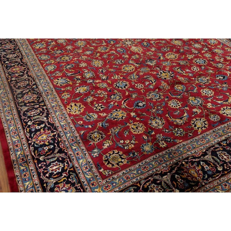 Vegetable Dye Red Kashan Persian Vintage Rug Hand-Knotted Wool Carpet - 9'8"x 12'3"