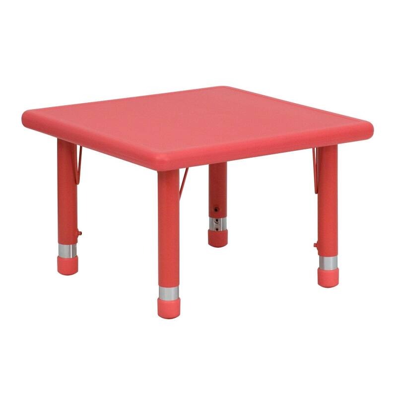 24" Square Plastic Height Adjustable Activity Table - School Table for 4 - Red