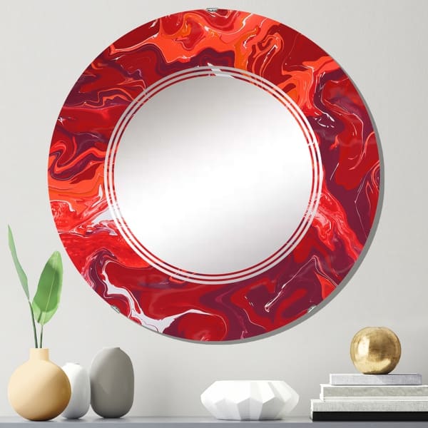 slide 1 of 13, Designart 'Red And White Marble Ripples' Modern Wall Mirror 24in.x24in.