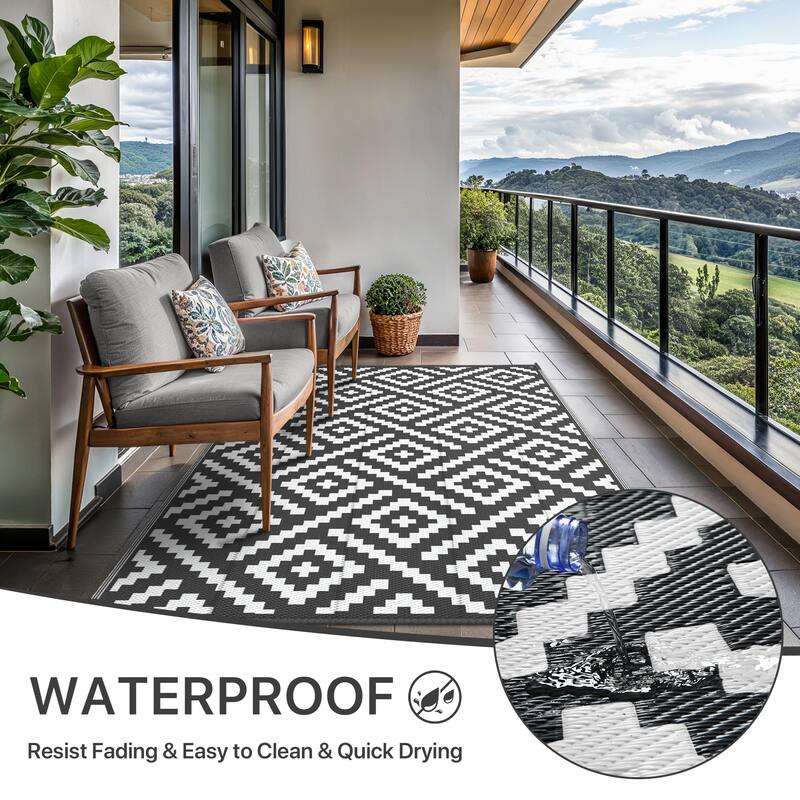 Outdoor Rug for Patio Clearance, Black&White