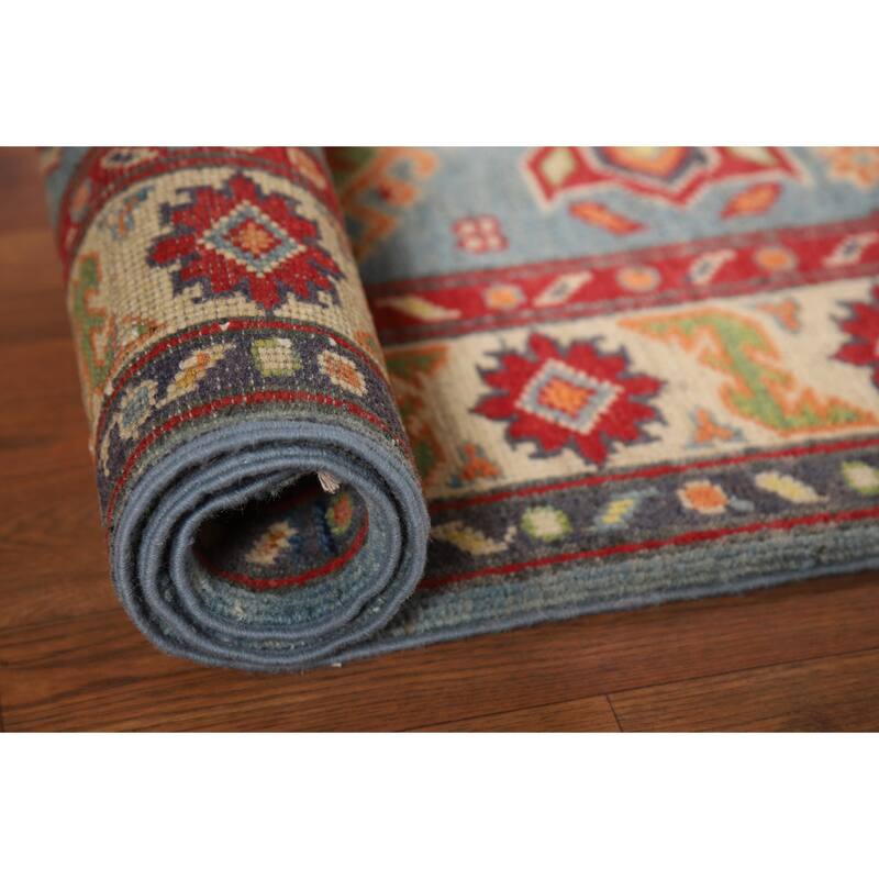Light Blue Kazak Foyer Rug Hand-Knotted Bedroom Wool Carpet - 2'10"x 4'0"
