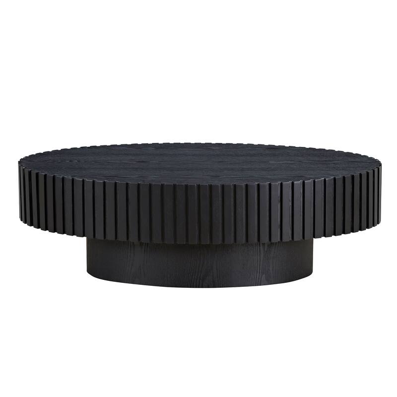 Modern Handcraft Drum Coffee Table Length 43.7 inch Round Coffee Table for Living Room,Small Coffee Table with Sturdy Pedestal