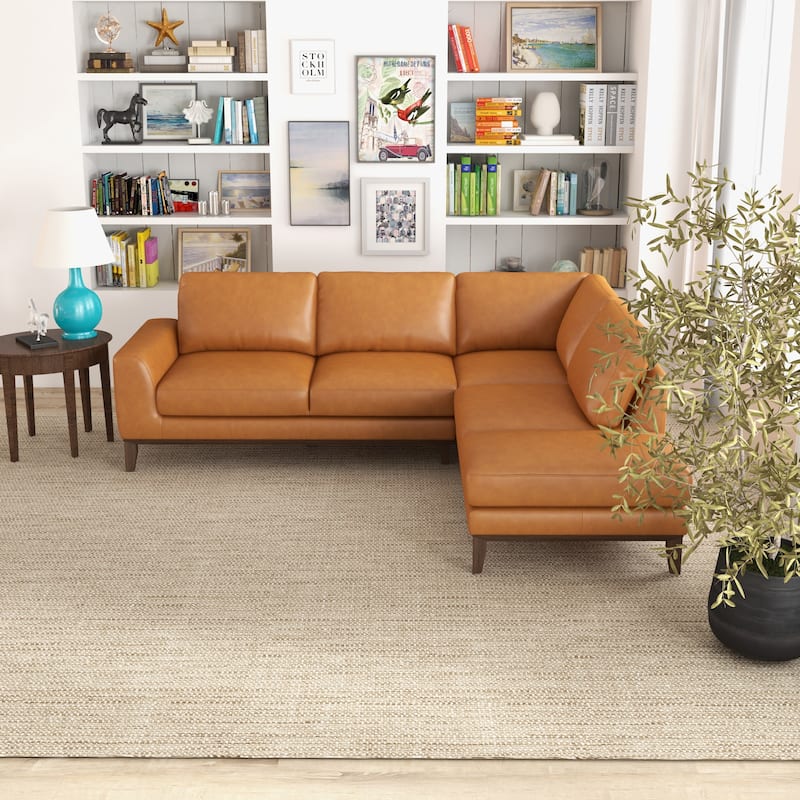 Miami Mid Century Living Room Top Leather Corner Sectional Sofa in Tan