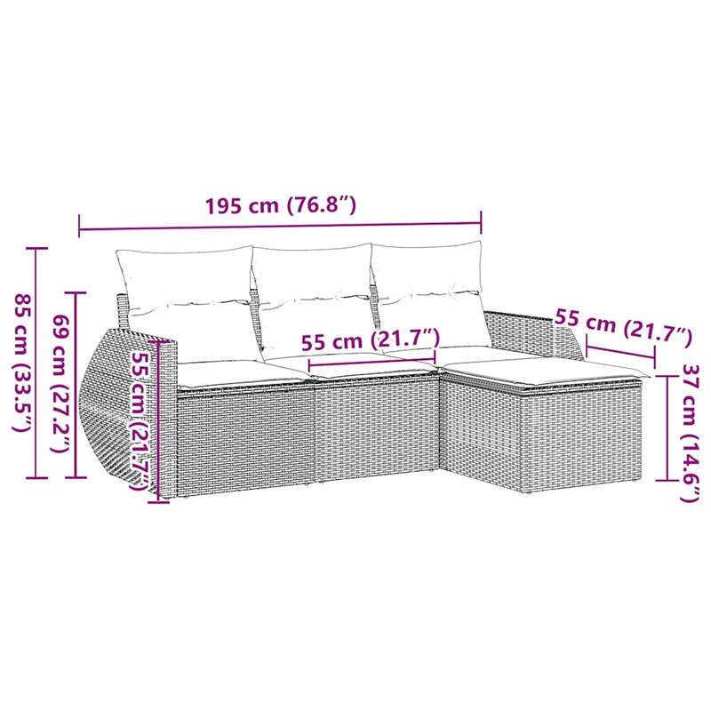 vidaXL Garden Sofa Set Black - 21.7 x 21.7 x 14.6