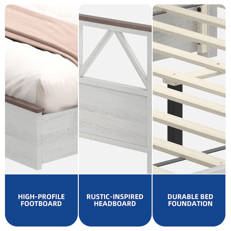 Farmhouse Bed with Headboard Platform, Ideal for Bedroom/Apartment