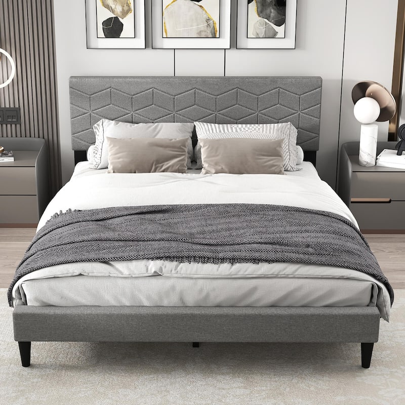 Costway Twin/Full/Queen Size Bed Frame with Linen Fabric Upholstered