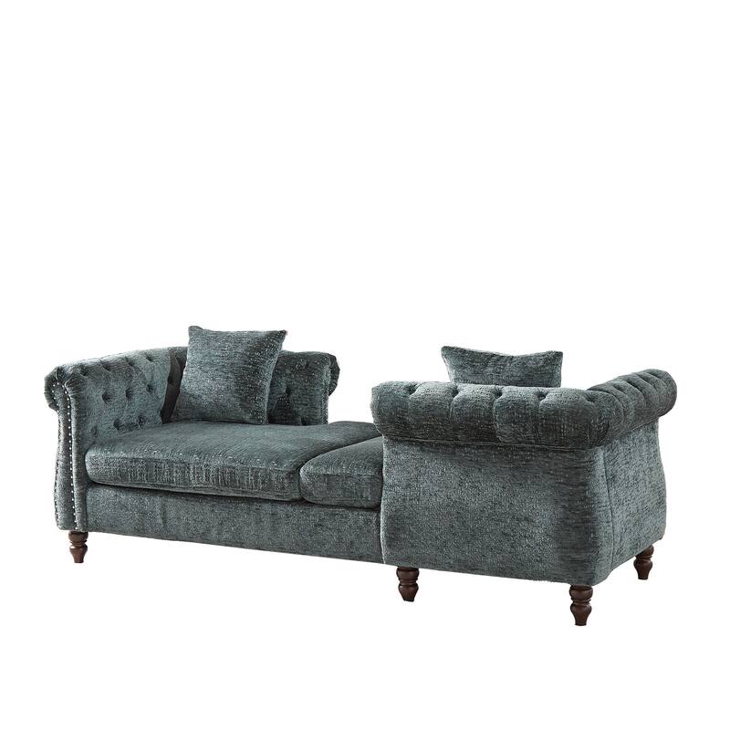 81-inch Chenille Face-to-face Chaise Lounge with Two Pillows,Nailhead trim,Button Tufted Design and Rolled Arms