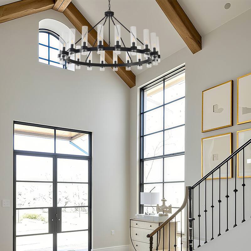 Modern 20 - Light Wheel Chandelier with Clear Glass Shade