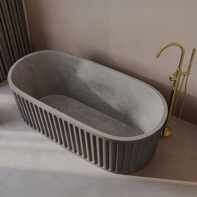 Delice 67" FreestandingConcreteBathtub In Gray, Drain Included