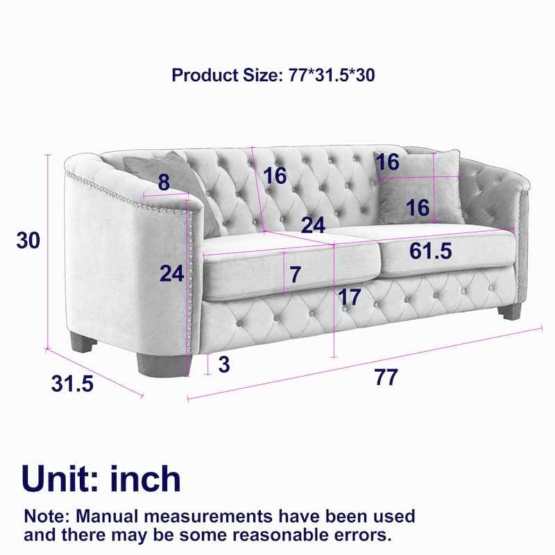 Roomfitters 5-Seater Chesterfield Sofa Set, 3+2 Velvet Tufted Couches with Rolled Arms, Nailhead Trim and Cushions