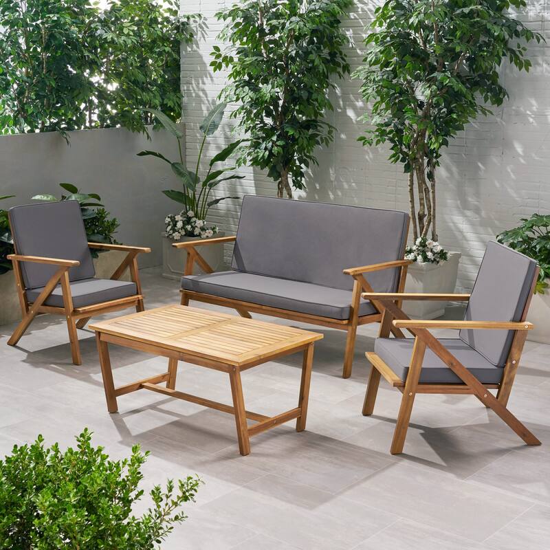 Outdoor Patio Chat Set, 4 Piece Conversation Sofa Sets with Coffee Table and Water Resistant Cushions