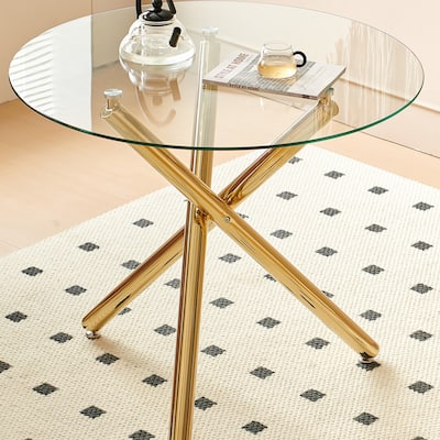 Golden Glass and Metal 35 in. Dining Table Seats 3