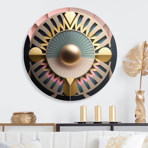 Designart 'Golden Sphere Geometrics' Traditional Metal Round Wall Art
