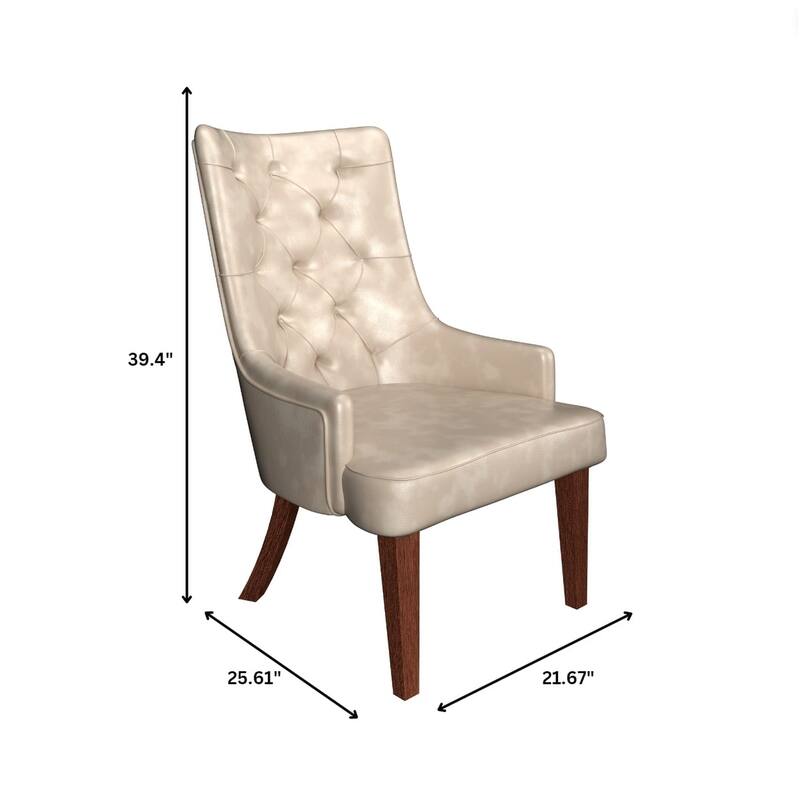 Dining Chair in Leather/Velvet Diamond-Tufted with Rubberwood Legs Set of 2
