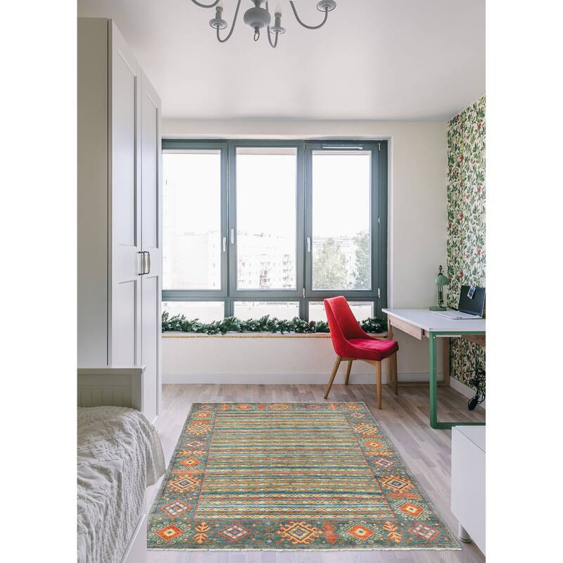 ECARPETGALLERY Hand-knotted Peshawar Ziegler Teal Wool Rug - 5'8 x 7'8