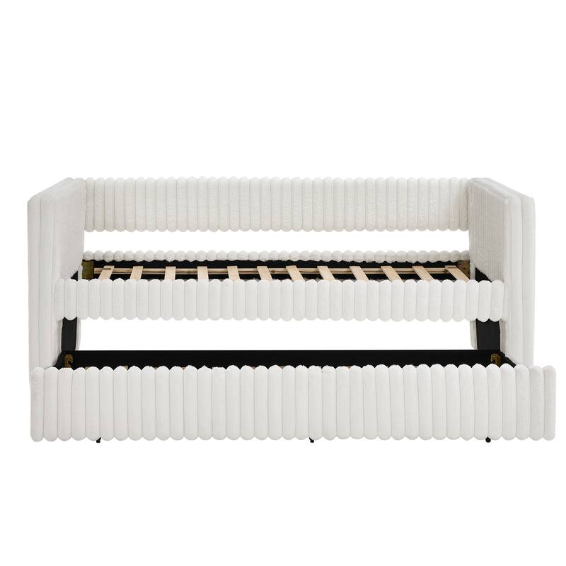 Daybed, Upholstered sofa bed,The bottom pulls out to form a bed ,Striped corduroy fabric