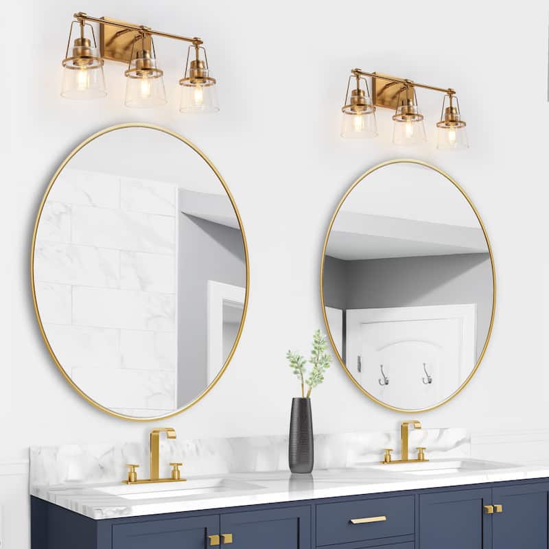 Modern Gold 3-Light Bathroom Vanity Light with Clear Glass Designed Wall Sconce - L 21.2" x D 5.5" x H 10.2"