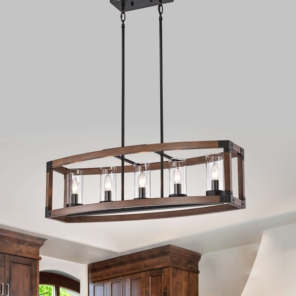 Daniela natural wood and antique black metal bubble glass chandelier sale