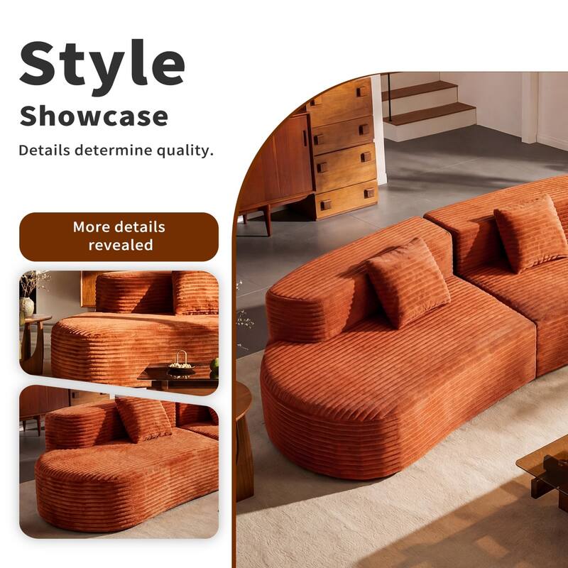 108.66" Curved Corduroy Sectional Sofa, No Assembly Required